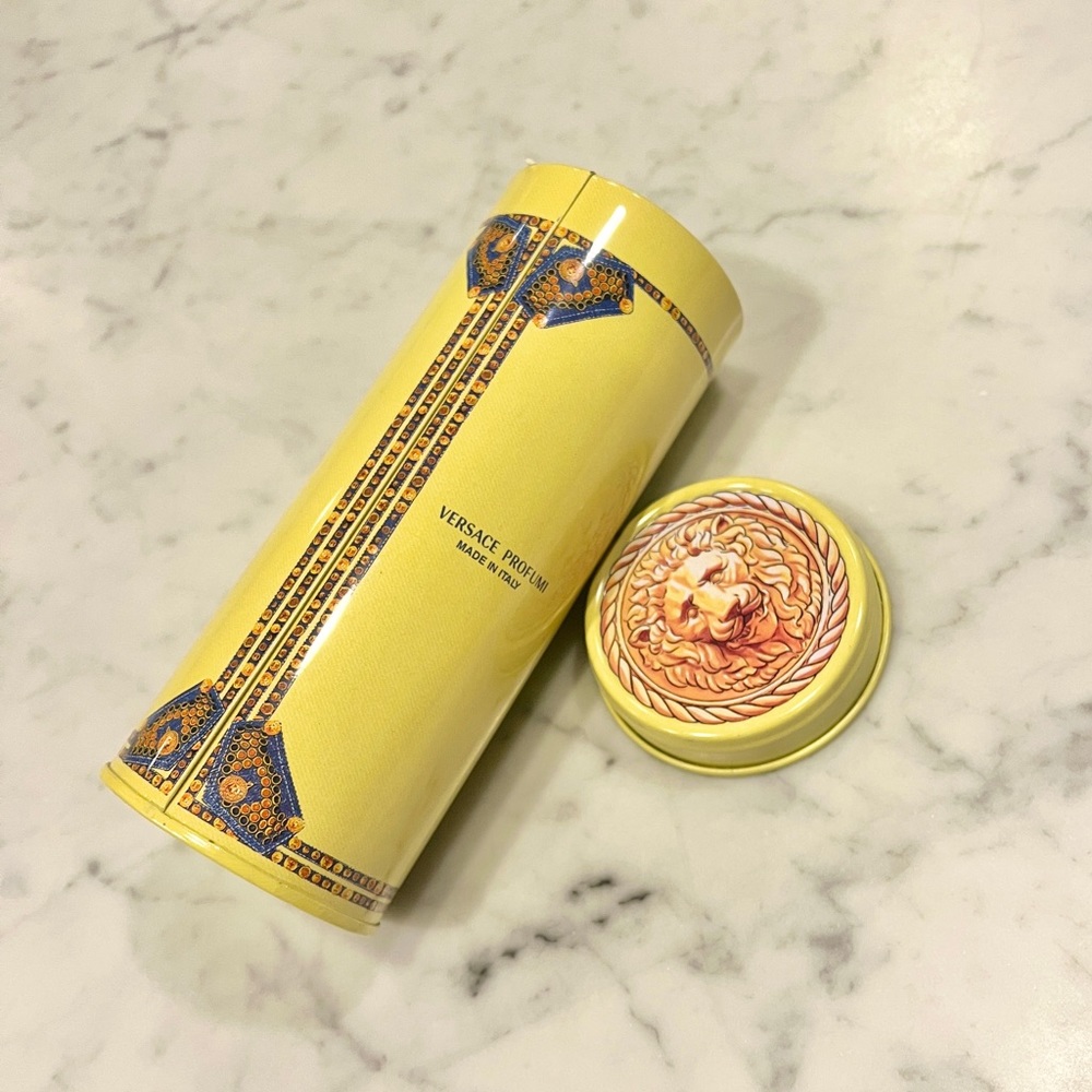 Vintage 90’s Gianni Versace Yellow Jeans Large Storage Tin - Tin Only - Picture 4 of 7